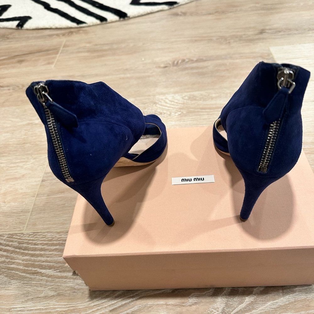 Gently Used Miu Miu Suede Heels In Navy - image 3